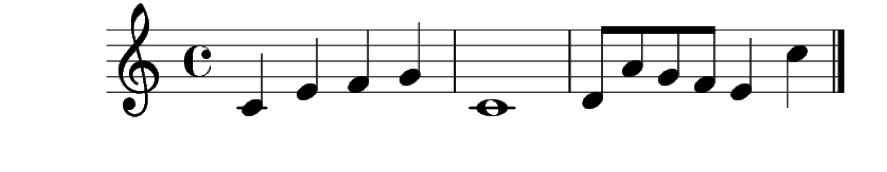 Partitura de 3 compases con una melodía, mostrando diferentes figuras ritmicas