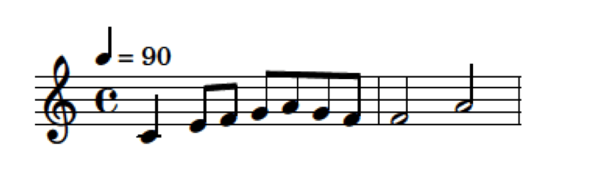 Partitura de 2 compases con una melodía
