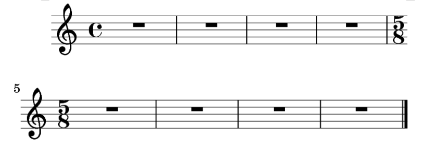 Partitura donde muestra una métrica en 5/8