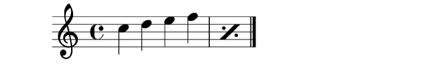 Partitura donde se representa la repetición con el simbolo porcentaje o "%"