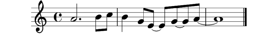 Partitura de 2 compases con ejemplos de ligaduras