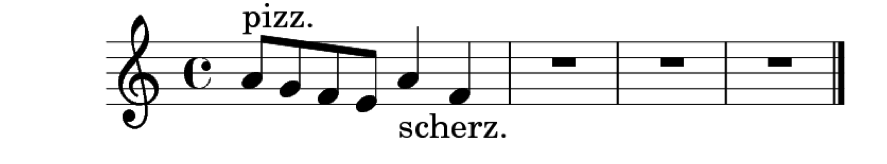 Partitura donde muestra textos o notas tanto arriba, como abajo